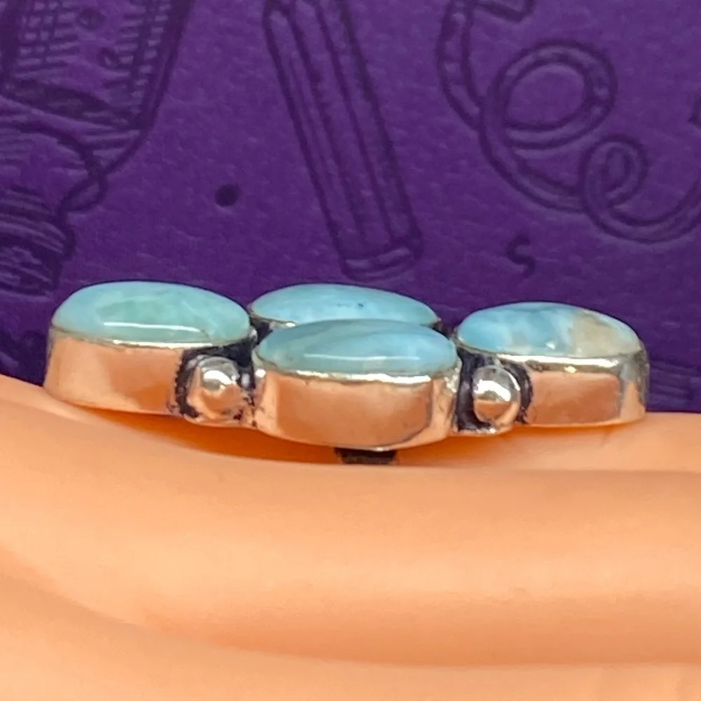 Sterling Silver  Larimar Oval Cluster Ring